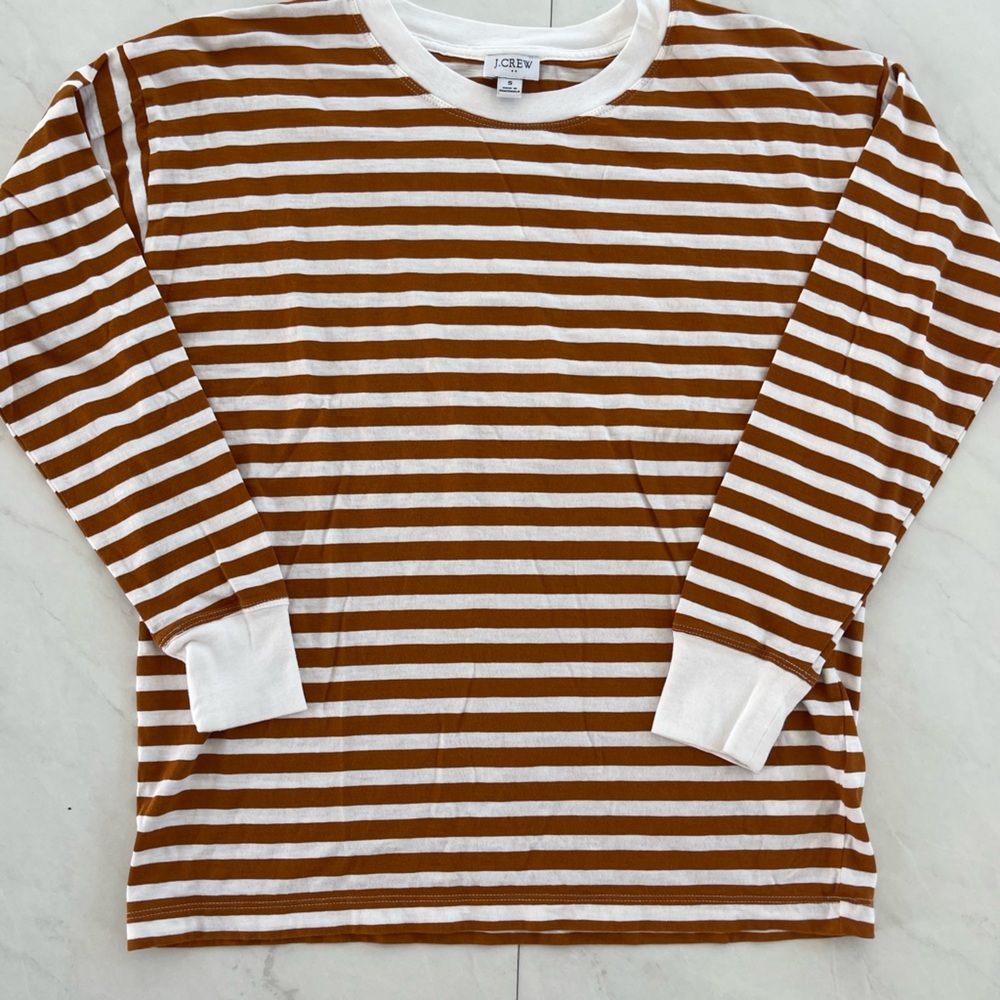 J. Crew Brown and White Striped Long Sleeve Tee
